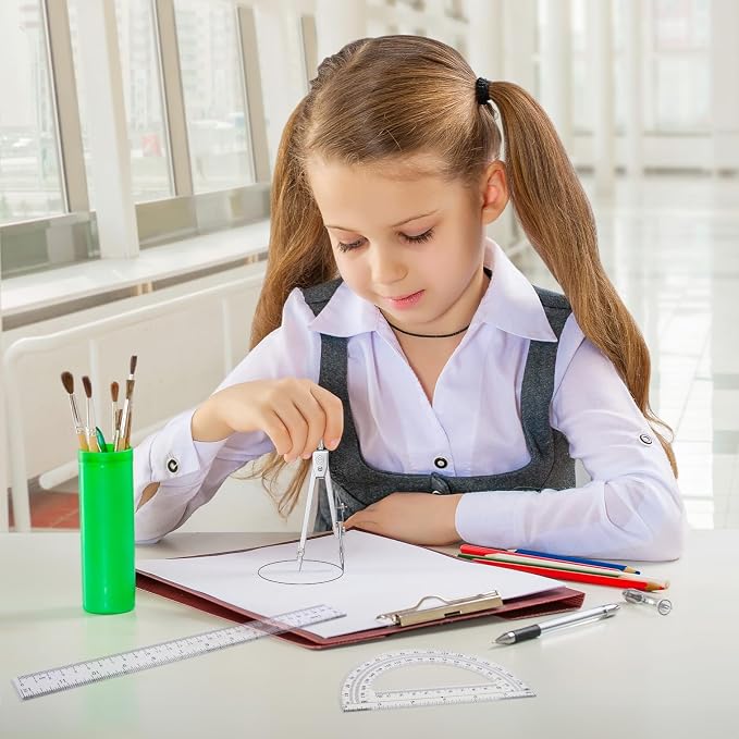 Coopay 3 Pcs Plastic 12 Inch Ruler, Clear Protractor and Compasses Set | Clear Ruler, Protractor and Compass set, Geometry, Durable, Drawing, Measuring, Math, Art, Classroom, School, Student