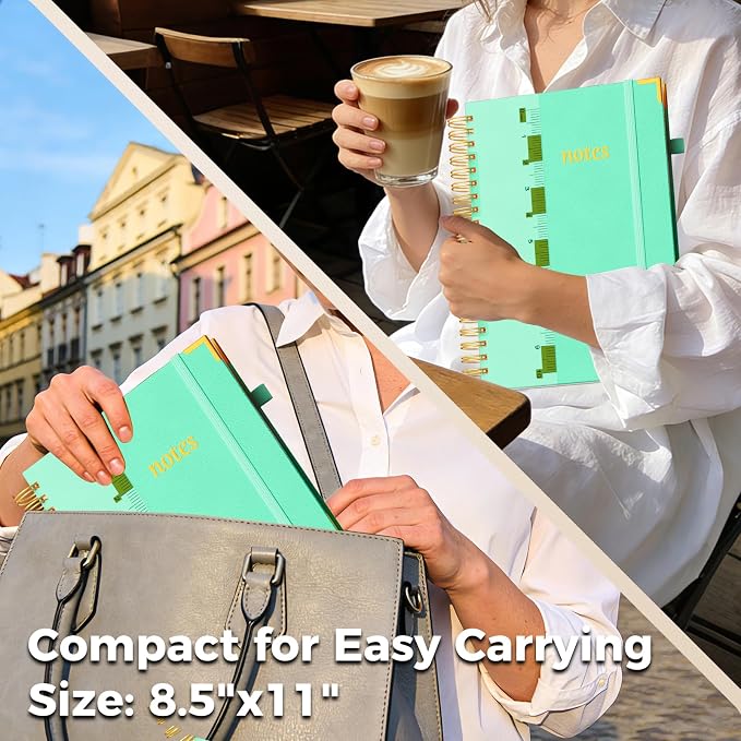 XYark A4 Hardcover Spiral Notebook, 8.5"x11" College Ruled Notebooks with Removable Dividers Tabs & Ruler, 5 Subject Notebook 300 Pages, Large Lined Journal for Women Men School Work Office, Blue