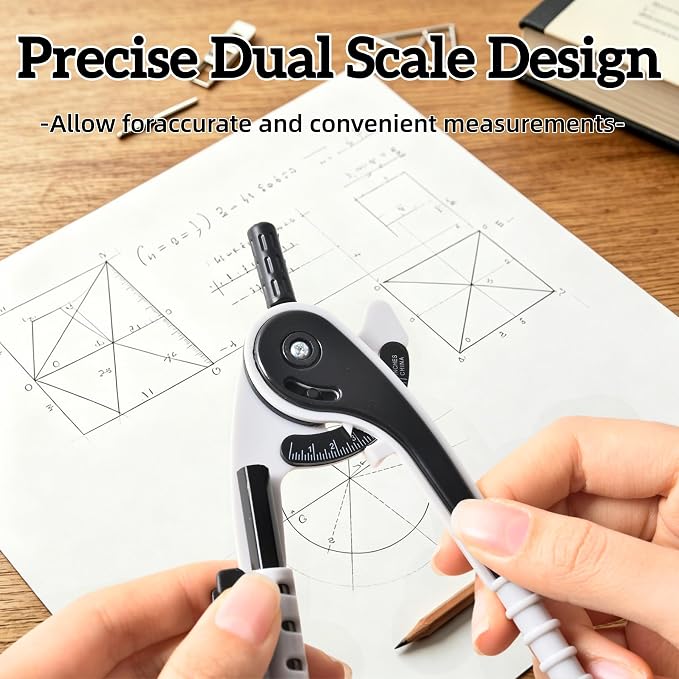 Vobou Compass for Geometry Set, 6 Inch Protractor, Clear Plastic (Blue) | 6 Inch Compass, Sharpener and Eraser, Easy Grip, Drafting Tool for Scool, Art, Drawing Precision Design for Math
