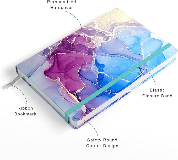 Lined Journal Notebook, Marble Hardcover, Medium 5.7 x 8.4 in, 160 Pages Thick Paper, Cute Aesthetic A5 College Ruled Notebook for Journaling Writing Work Office School Men Women, Purple Ink