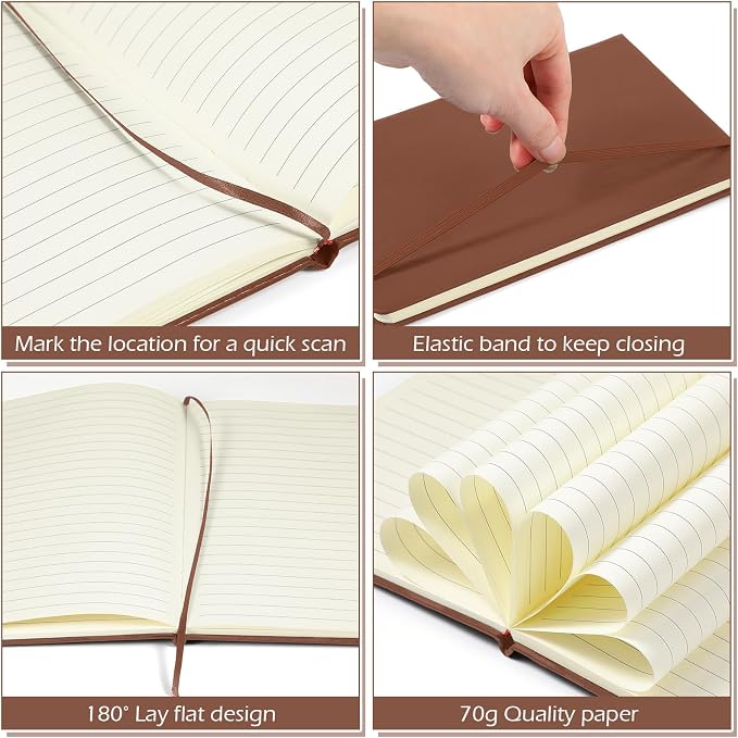 Honoson 20 Pack A5 Lined Journal Notebooks Hardcover Executive Notebook 5.5" x 8.3" PU Leather Wide Ruled Journals Bulk 160 Pages for Back to School Supplies Office Business Home (Brown)
