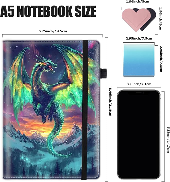 Hardcover Executive Notebooks, A5 PU Leather Lined Journal Notebook, 200 Pages Thick Paper Subject Notebooks for School,Work,Home Writing Business Notebook, Diary Book, Dragon