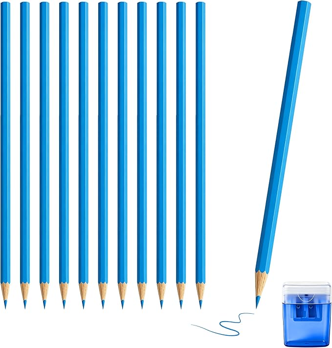 12 Piece Blue Colored Pencils Set with Sharpener, Pre-Sharpened Professional Wooden Art Pencils for Artists Drawing and Sketching, Premium Colored Tone Supplies Delivering Detailed Painting(Blue)
