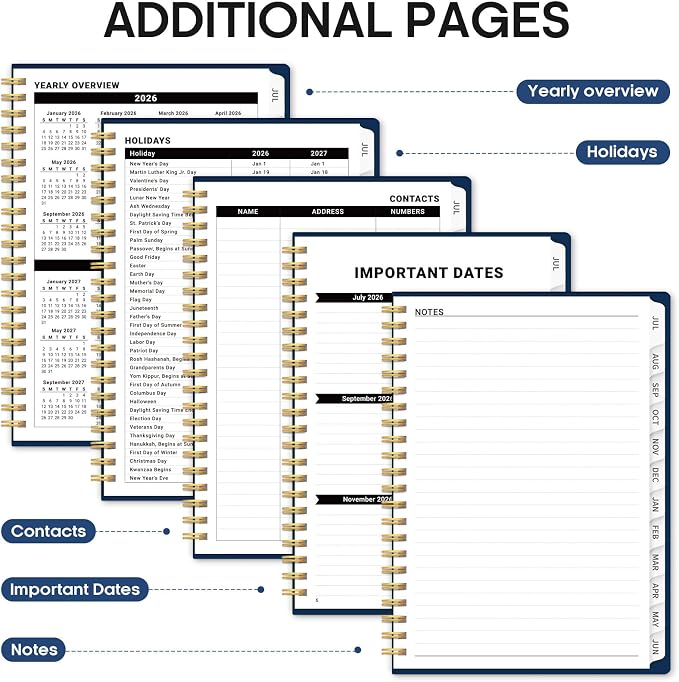 Planner 2026-2027, Academic Year Weekly and Monthly Calender Planner, from Jul 2026 - Jun 2027, Spiral Bound School Planning Book, Perfect for Teacher, Student, Women & Men, A5 (6.3" x 8.5"), Ocean Postmarks
