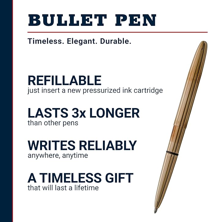 Fisher Space Pen Brass Alloy Bullet Pen, Pressurized Ballpoint Pen, Compact Pocket Size, Writes Upside Down and in Extreme Temperatures, Smooth Black Ink, Medium Point, Gift Box, Made in the USA