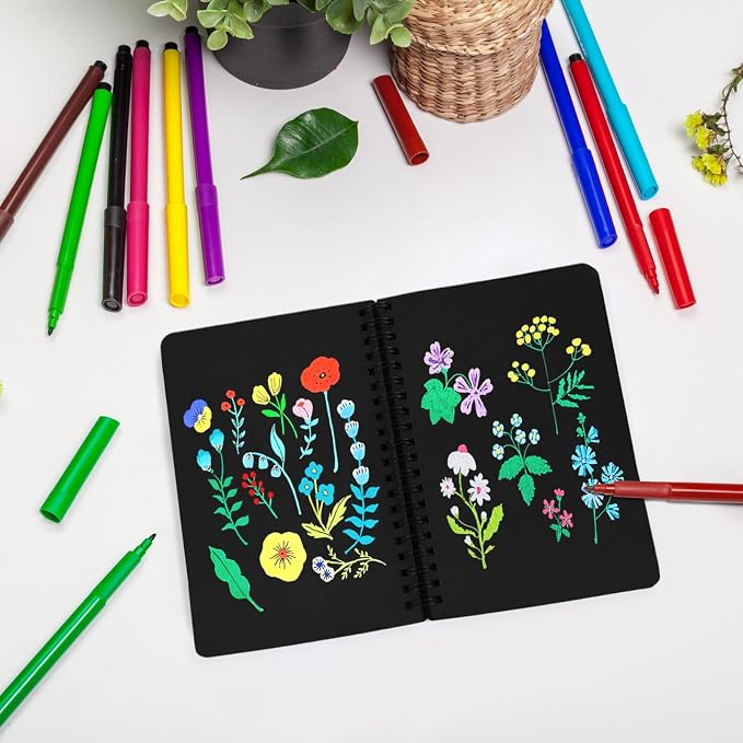 5x7 Black Paper Sketchbook,Spiral Bound Journal Notebook,70 Sheets 110gsm