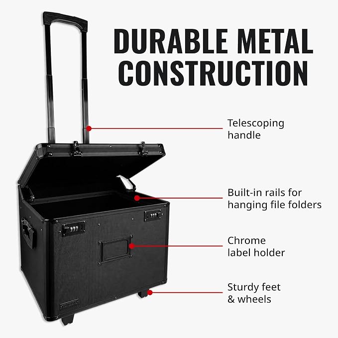 Vaultz Locking Mobile File Chest, Letter/Legal Files, 17.5" X 15.5" X 14.5", Black