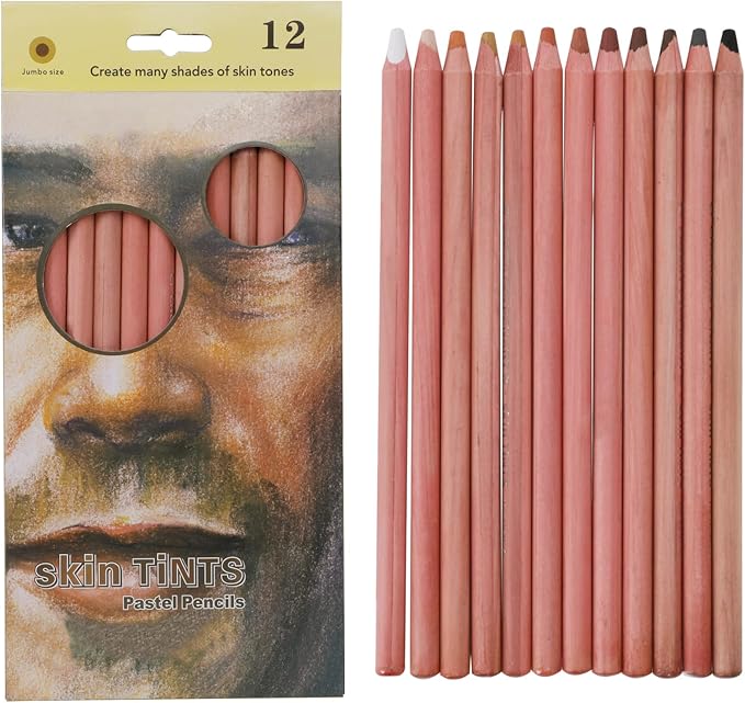 12Pcs Skin Tone Pastel Pencils, Multicolor Skin Colored Pencils, Soft Core Art Drawing Pencils for Adult Coloring, Portraits, Sketching, Shading, Charcoal Pencils Set for Beginners & Artists