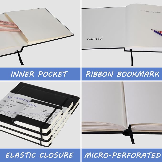 Vanrtto Hardcover Square Sketch Book, Mixed Media Sketchbook 8x8 in 2 Pack | Hardcover Square Sketchbook 120lb/200GSM Sketchbook Drawing Paper for Watercolor Mixed Media, 120 Sheets/240 Pages Sketch Pad