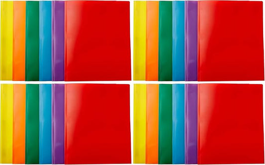 Amazon Basics Heavy Duty Plastic Folders with 2 Pockets for Documents, Letter Size Paper, School Supplies Organization, Assorted Colors, Pack of 24