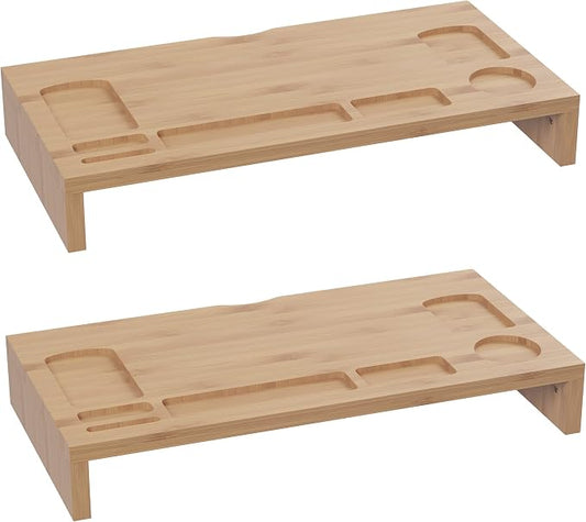 Lavish Home Bamboo Monitor Riser Set – 2-Pack Wooden Laptop Stand and PC Computer Shelf Set for Home, Office, or Dorm Rooms – Office Accessories