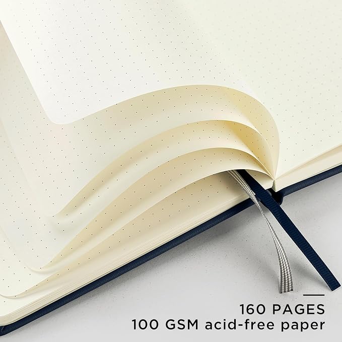 &And Per Se Dotted Journal Notebook, A5 Hardcover Leather Bullet Dotted Journal, 160 Pages 100 gsm Thick Paper, 3 Sheets of Stickers Included - 5.7'' x 8'' (Royal Blue)