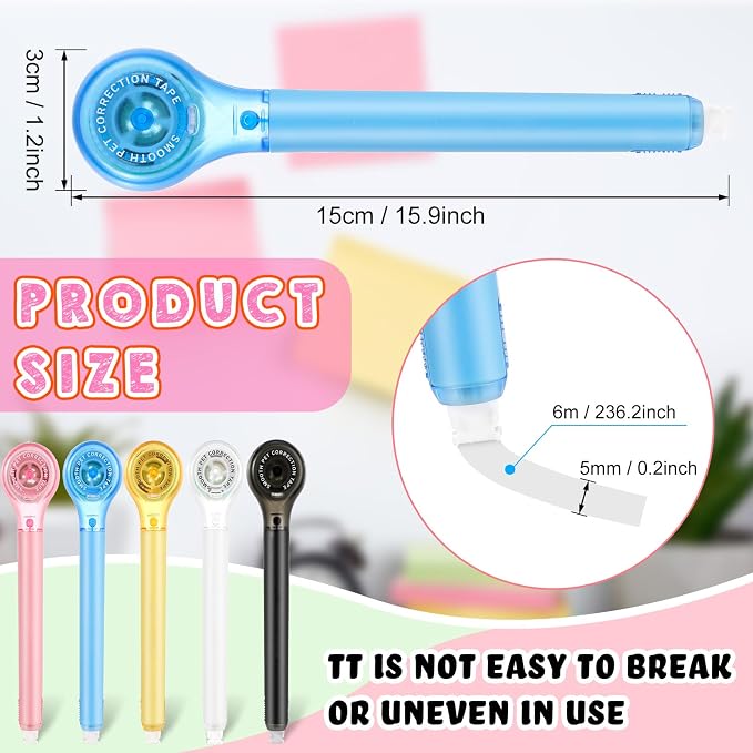 Gersoniel 50 Pack Correction Tape Pen Correctional Ink Tape Push Pull Protective, Easy to Use Applicator for School Office Supplies, 0.2 x 236 Inch (Bright Color)