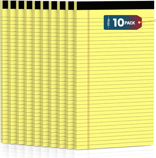 Legal Pads 8.5 x 14 Note Pads, 10 Pack Writing Pads Wide Ruled Notepads, Micro Perforated Notepad, Double-Side Printed Lined Paper Pads 30 Sheets per Notepad, Yellow Legal Pads for Home, Office, School