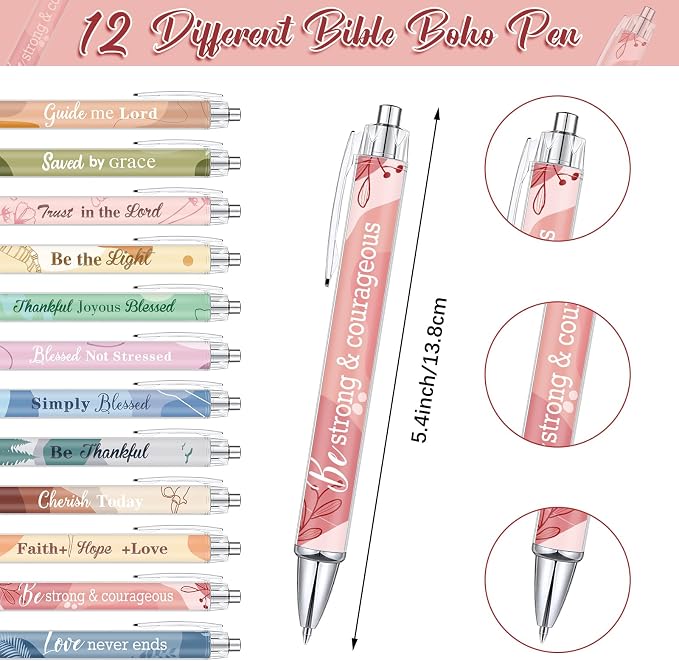 Colarr 12 Sets Christian Bulk Gifts for Women Bible Verse Pens Notebooks Religious VBS Scripture Ballpoint Pens Bookmarks Journal for Easter Sunday School Church Inspirational Supply(Boho)