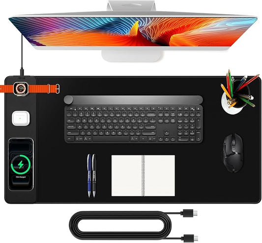 Mouse Pad with Magnetic Wireless Charging, Large Desk Mat, Non-Slip Mouse Mat, Keyboard Pad for Gaming, Desk, Office, PC