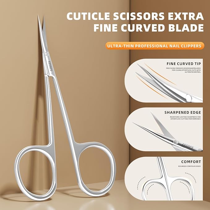Facial Hair Small Precise Grooming Scissors for Men Women Extra Fine Curved Blade Super Slim Professional Manicure Scissors for Cuticle, Eyebrow, Nose Hair, Mustache, Bead and Dry Skin