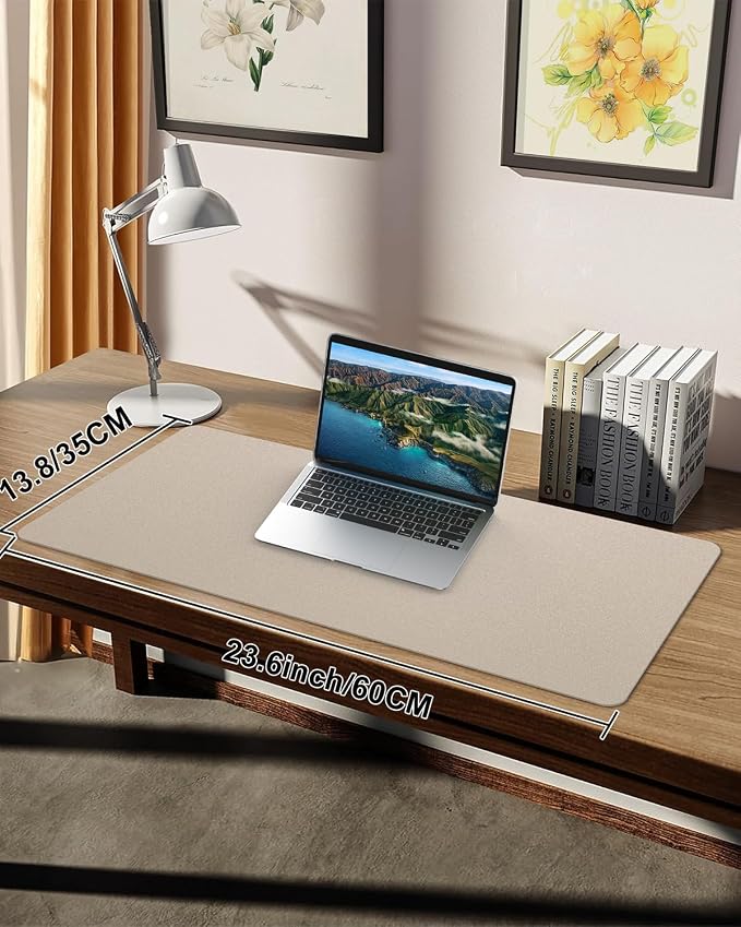 Small Desk Mat,Leather Desk Pad Protector,Desk Mouse pad,Office Desk mat,Laptop Mat for Desk, Non-Slip PU Leather Desk Blotter,Waterproof Desk Writing Pad for Office/Home(23.6"x13.8",Apricot)