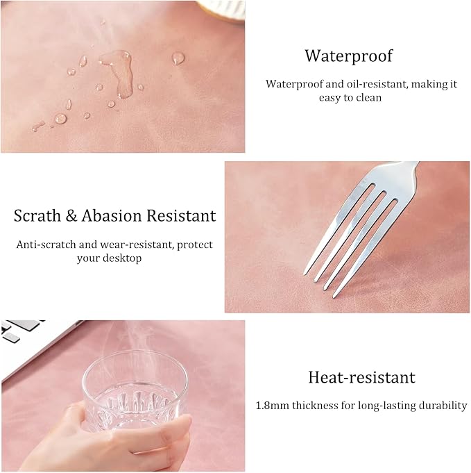 Distressed Leather Desk Mat - Non-Slip PU Leather Desk Pad Protector - Large Waterproof Mouse Pad Computer Keyboard Desk Mat Desk Accessories for Office & Home (Pink, 36"x17")