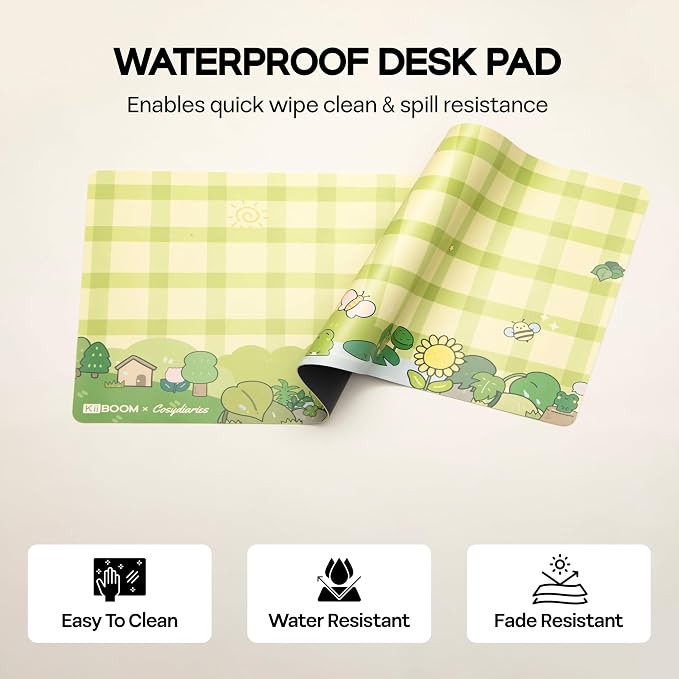 KiiBOOM X Cosydiaries Rainy Froggy Day Desk Mat, Non-Slip, 35.4’’ x 15.7’’ | Large Gaming & Office Mouse Pad for Keyboard/Mouse/Laptop, PU Leather, Durable & Waterproof