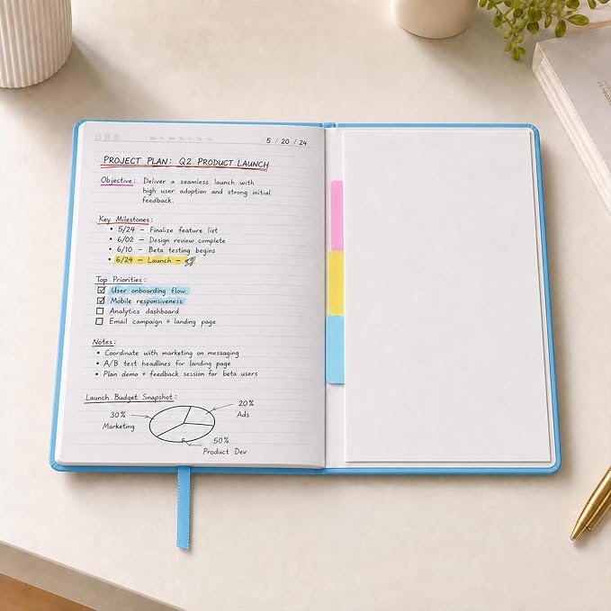 SUIN Hardcover-Journal-Notebooks, A5 Lined Journals Notebook for Writing 200 Pages, 8.2 x 5.5 inch, Classic Ruled Notebooks for Work/Travel/College (Light Blue - 6 Pack)