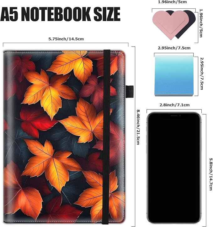 Hardcover Executive Notebooks, A5 PU Leather Lined Journal Notebook, 200 Pages Thick Paper Subject Notebooks for School,Work,Home Writing Business Notebook, Diary Book ，Red Maple Leaf