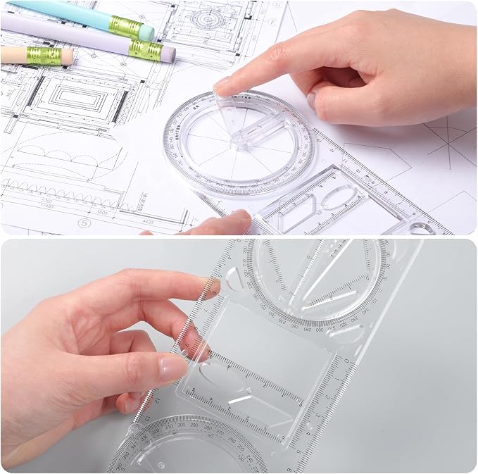 Zonon 2 Pack 360 Degree Protractor, 6 Inch Multifunctional Drawing Ruler Rotatable Mathematical Function Math Geometry Ruler Set, Large Clear Circle Protractor Drafting Tools for Engineering(Upgrade)