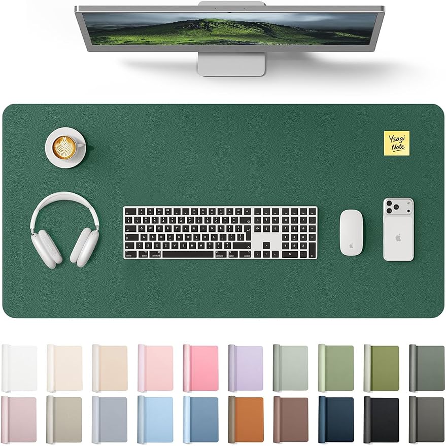 YSAGi Leather Desk Pad Protector, Office Desk Mat, Large Mouse Pad, Non-Slip PU Leather Desk Blotter, Laptop Desk Pad, Waterproof Desk Writing Pad for Office and Home (Seafoam Green, 31.5" x 15.8")