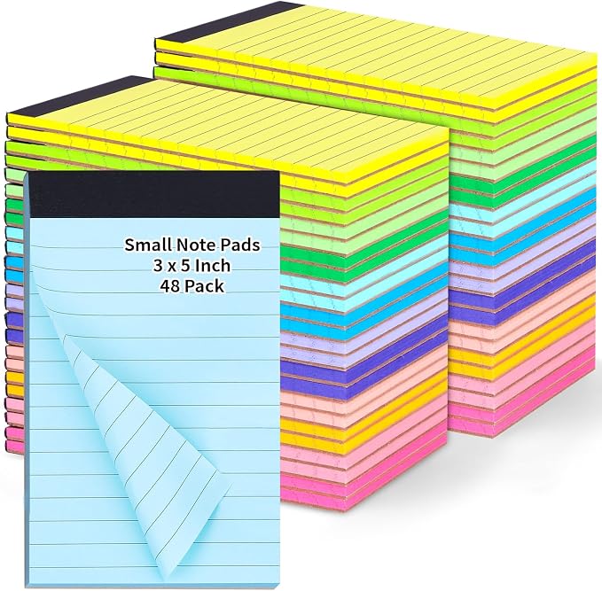 Oleitodh 48 Pack 3 x 5 Inch Note Pads 12 Colors Mini Memo Pads | 80GSM Lined Writing Pads with 30 Sheets Each, Small Pocket Notepads for Office, School, Teachers, Lists and Daily Notes
