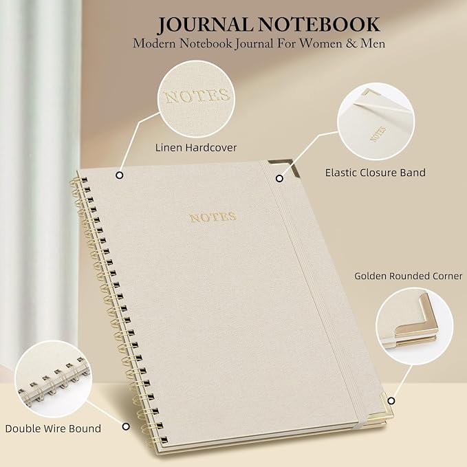 A4 Large Blank Spiral Notebook Journal, (8.5×11'') 100 Pages 50 Sheets Linen Hardcover College Ruled Journaling For Work & Note Taking Thick Spiral Journal For Writing Daily Journal For Women & Men- White