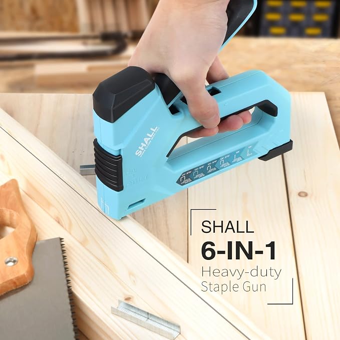 SHALL 6-in-1 Staple Gun Heavy Duty - Upholstery Stapler Nail Gun with 4000 Counts Staples, Manual Brad Nailer with Staple Remover for Wood, Crafts, Fabric, Cable, Wall, Decoration, Furniture