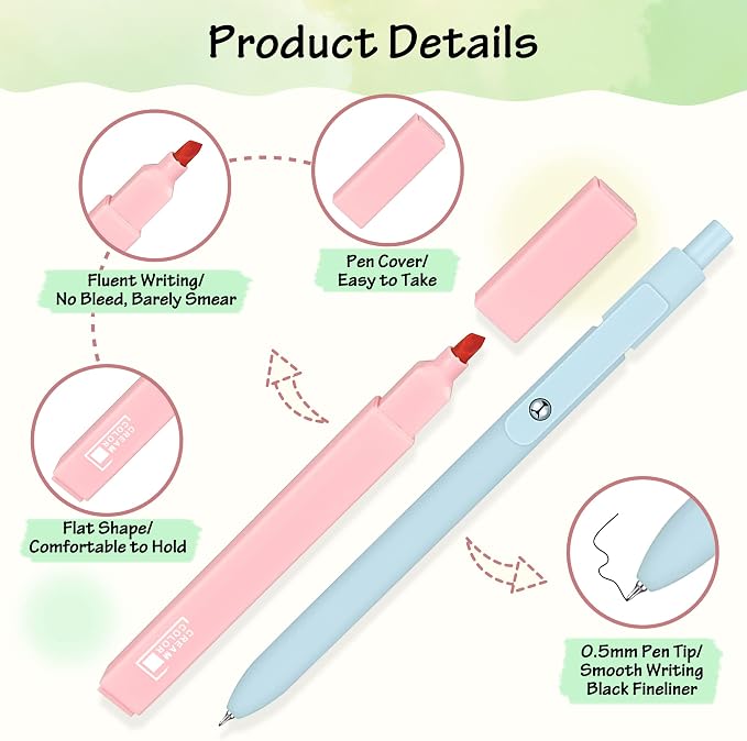 DazSpirit 12 Pastel No Bleed Bible Highlighters & 5 Black Pens Set | Quick-Dry Cute Aesthetic Markers in Assorted Colors for Bible Study, Journaling, Office and School Supplies