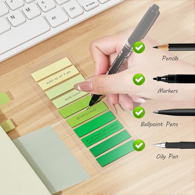 BAYTORY 1240 Sheets Transparent Sticky Notes, Clear Annotation Kit (Green) | 3 x 3 inch Page Markers, Translucent Self-Stick Index Tabs for Reading Bible Office Journaling