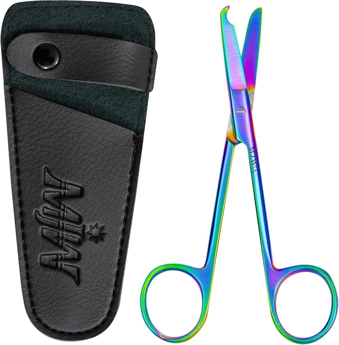 MJW Stainless Steel Suture Stitch Scissors with Multicolor/Rainbow Titanium Coating - Precision Trimming Scissors for Embroidery, Cross-Stitch, Quilting, Sewing, DIY Crafts Enthusiasts and More