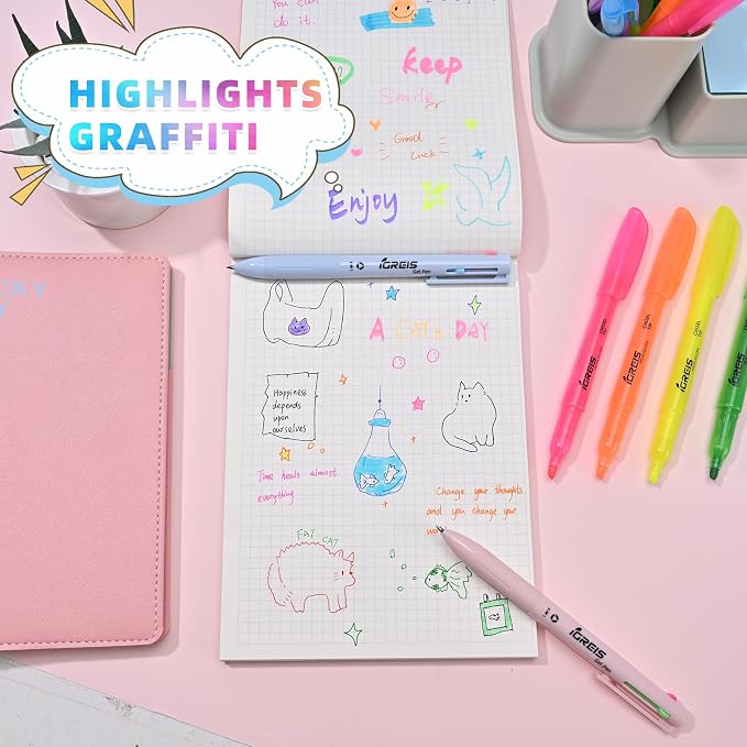 20 Pcs Highlighters and Gel Pens Set, 6 Color Highlighters and 2 Pcs 3 in 1 Multicolor Gel Pens, Chisel Tip Highlighters Assorted Colors, Quick Dry, Perfect for Class, School, Office