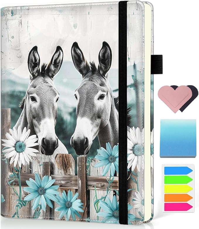 Hardcover Executive Notebooks, A5 PU Leather Lined Journal Notebook, 200 Pages Thick Paper Subject Notebooks for School,Work,Home Writing Business Notebook, Diary Book ，Donkey