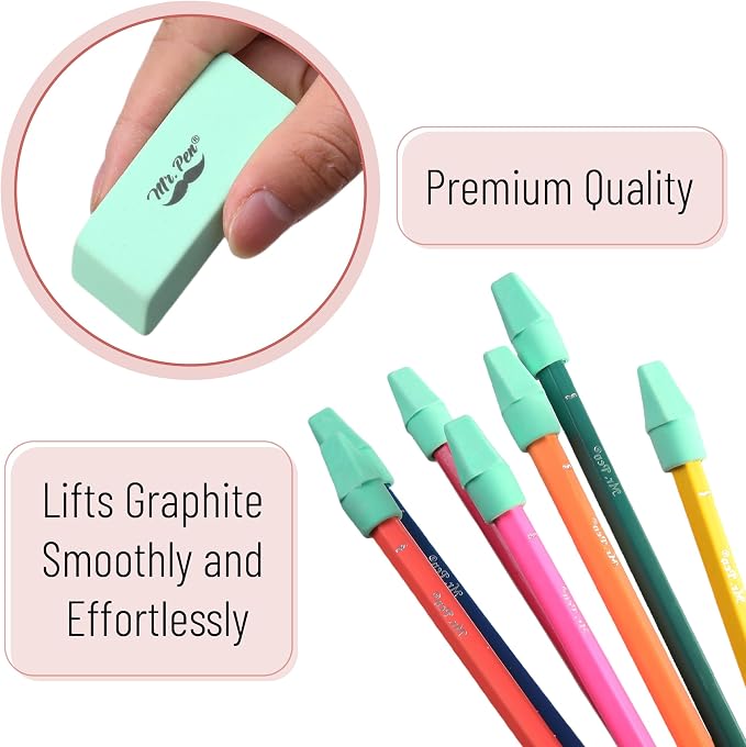 Mr. Pen- School Eraser Combination Set, 66 Pack, Green | Latex Free Erasers for School, Office, Art Sketching, Homework, Exams, Clean Smudge-Free Correction