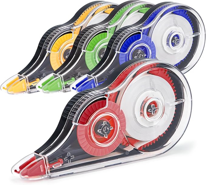 4 Pcs Colorful Correction Tape, Easy To Use Applicator for Instant Corrections, Smooth White Wrong Out Tear-Resistant Bulk for School, Office, Note Taking (Tape Width 0.2 in, Clear)