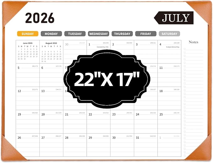Large Desk Calendar 2026-2027, 22x17 Inch PU Leather Desk Pad Calendar, 18 Months (Jul 2026 - Dec 2027), Big Desktop Blotter for Office, Home & Classroom (Brown)
