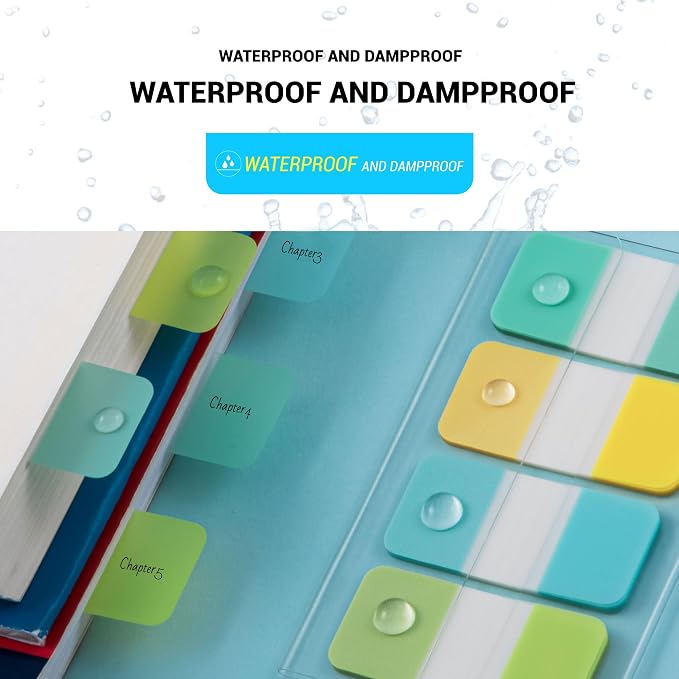 Golcellia 480 Pieces Sticky Index Tabs Transparent Sticky Notes, Colored Page Markers for Bookmarks, Writable and Repositionable Index Annotation Tabs(Teal,Blue,Yellow,Green)