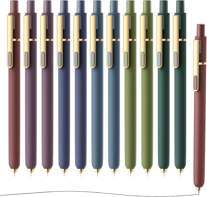 SUNEE Gel Pens, 12 Pack 0.5mm Pens Fine Point Smooth Writing Pens with Quick-Dry Black Ink, Cute Aesthetic School Office Note-Taking Pens for Journaling - Vintage