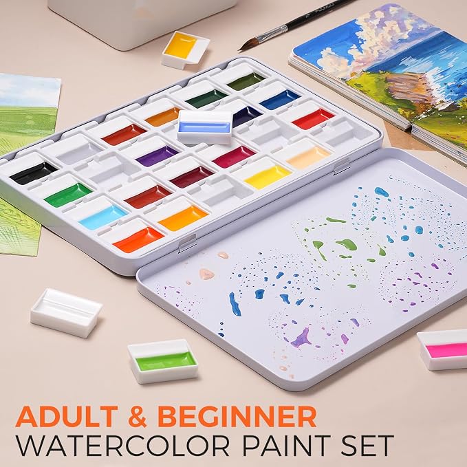 Fuumuui 24-Color Opaque Semi-Solid Watercolor Set – High-Saturation Bright Colors Art Supplies with Strong Coverage and Rich Pigments for Artists Beginner Painters Amateur Hobbyists Painting