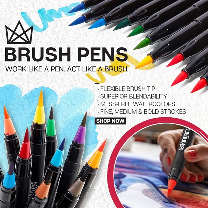 KINGART Pro Brush Pens, 48 Colors for Real Watercolor Painting with Flexible Nylon Brush Tips, Paint Markers for Coloring, Calligraphy and Drawing for Artists and Beginner Painters
