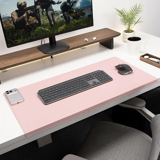 Edge-Locked Leather Desk Pad, Desk Blotter with Full Grip Fixation Lip, Waterproof Large Office Table Mat, Non-Slip Laptop Mouse Pads for Work Typing Writing (Pink,35.4"x15.7")