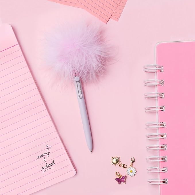 uniball™ The Elle Pen Set, Zento Gel Pens with Pink Puff, Black Ink, 0.7mm Medium Point, Retractable, 4 Count, Smooth Writing, Quick-Drying, No Smear, Fashion Barrel Colors