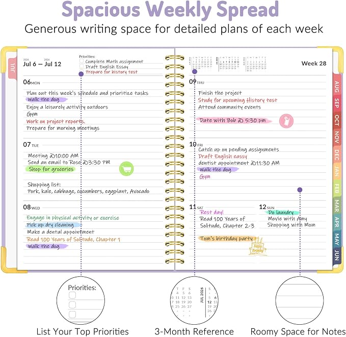 Forvencer Academic Planner 2026-2027, July 2026-June 2027 Weekly & Monthly Hardcover Calendar Planner, 6" X 8", Daily Agenda Book, School Office Notebook College Teacher Student Organizer A5, Pink