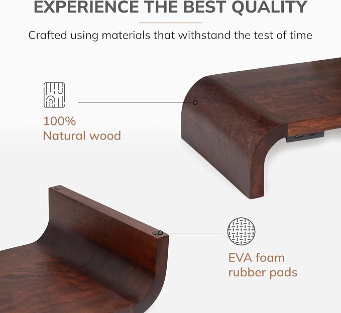 Anji Mountain Wood Monitor Stand Riser Desk Desktop Organizer Table for Home, Office Workspace, Laptop Riser, Ergonomic Design Stand for Gaming Setup, with Power Source, Walnut