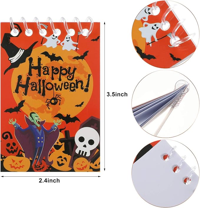 48 Pieces Halloween Mini Notepads Mini Spiral Notebooks Pumpkin Pattern Notebooks Halloween Memo Pad Notebooks for Halloween Party Home School Supplies, 12 Styles (Quantity of Each Style is Random)