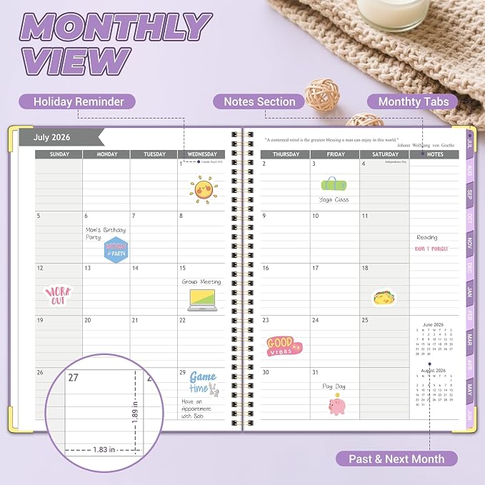 Academic Planner 2026-2027, 8.5" x 11", Hardcover Weekly Planner, Purple | Calendar Planner July 2026 - June 2027, Agenda Book with Tabs, Inner Pocket and Sticker for Office & School, A4