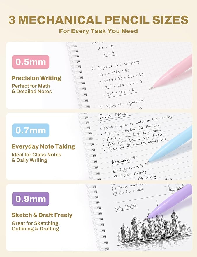 SUNEE 35PCS Aesthetic Stationery Set with Cute Pencil Case, Pastel Highlighters, Black Gel Pens, Mechanical Pencils & Refills, College School Supplies for Students Girls Beige